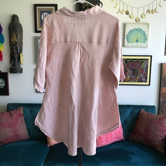 100% LIN BLANC size 40 L / XL Pink Washed Linen Bias Cut Artsy Lagenlook Tunic - Picture 3 of 3